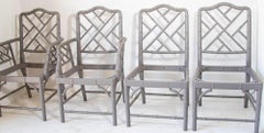 Chinese Chippendale Faux Bamboo Chairs Jonathan Adler Style Set of Four