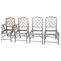 Chinese Chippendale Faux Bamboo Chairs Jonathan Adler Style Set of Four