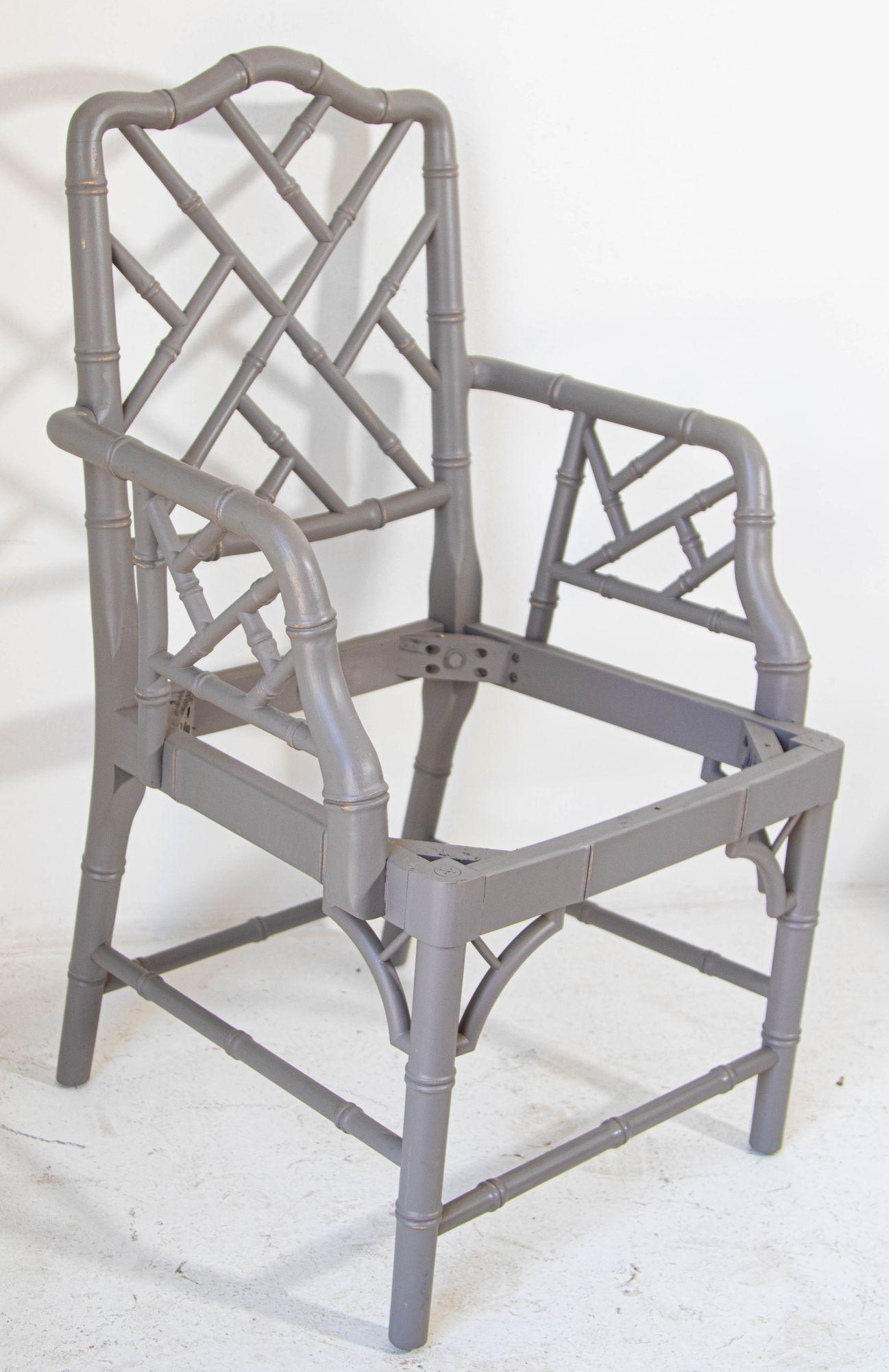 Chinese Chippendale Faux Bamboo Chairs Jonathan Adler Style Set of Four For Sale 3