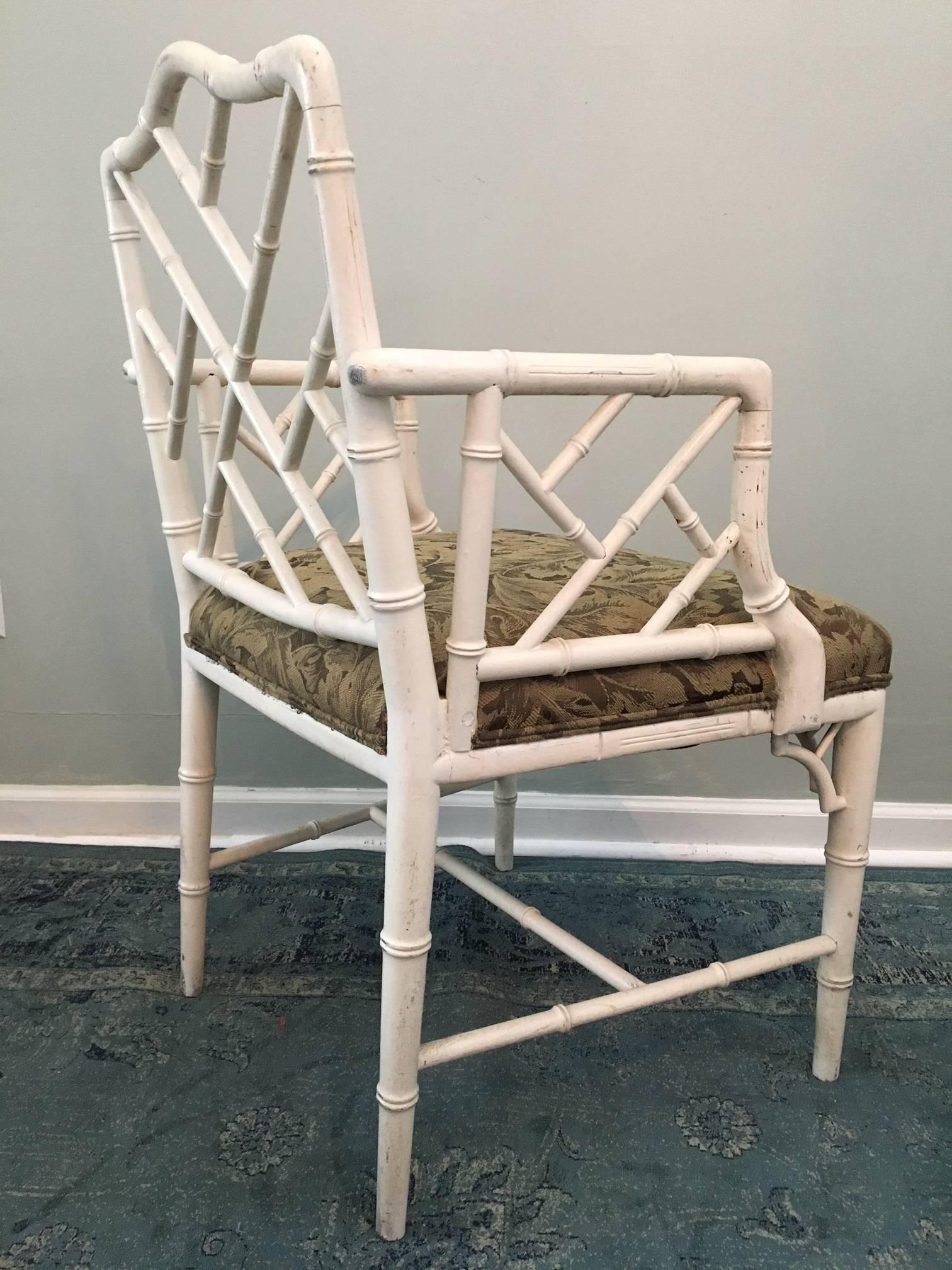 Chinese Chippendale Faux Bamboo Dining Chairs - Set of Six In Good Condition In Jacksonville, FL