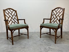 Chinese Chippendale Faux Bamboo Dining Chairs by Century Set of 6
