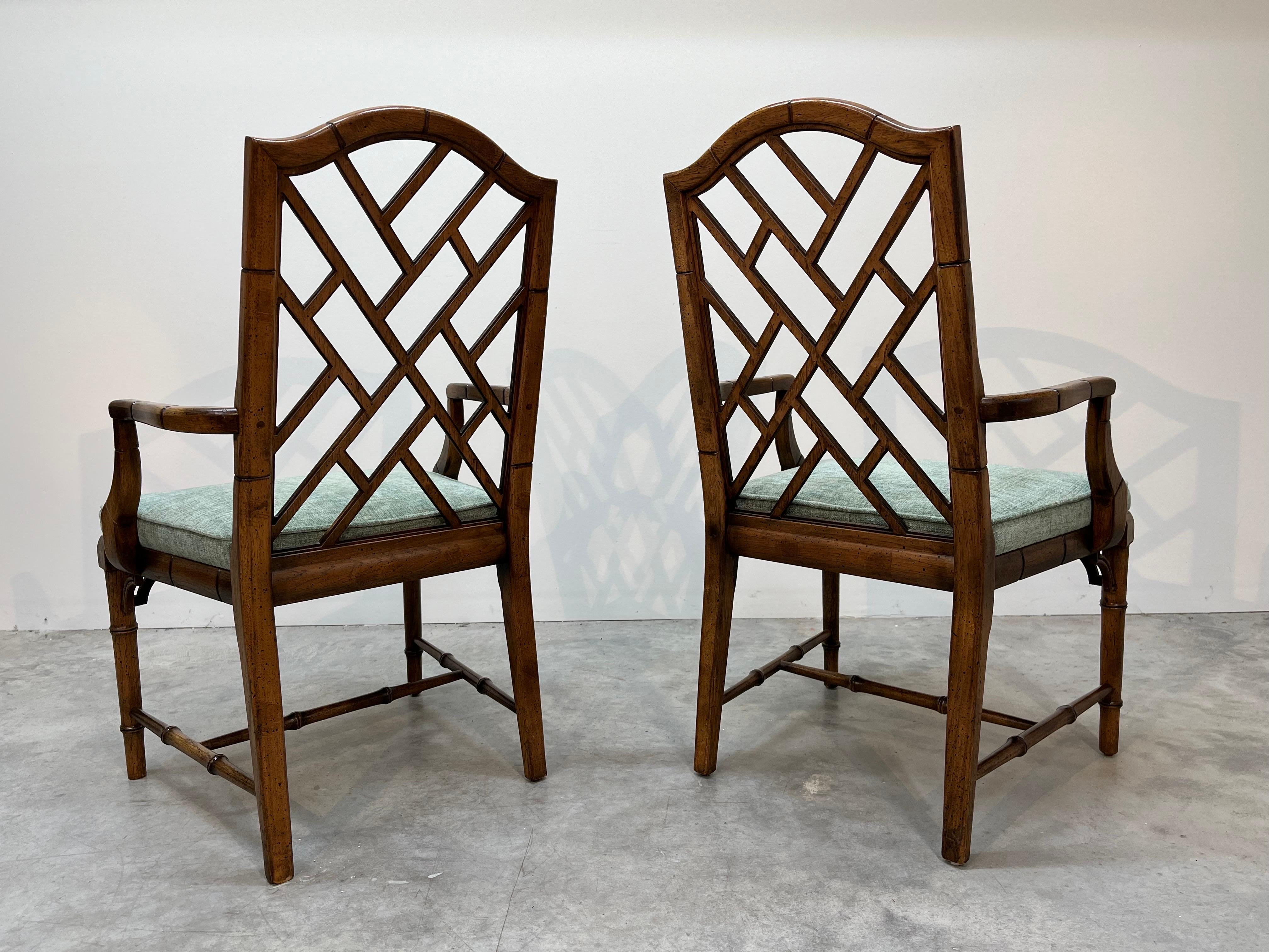 American Chinese Chippendale Faux Bamboo Dining Chairs by Century Set of 6