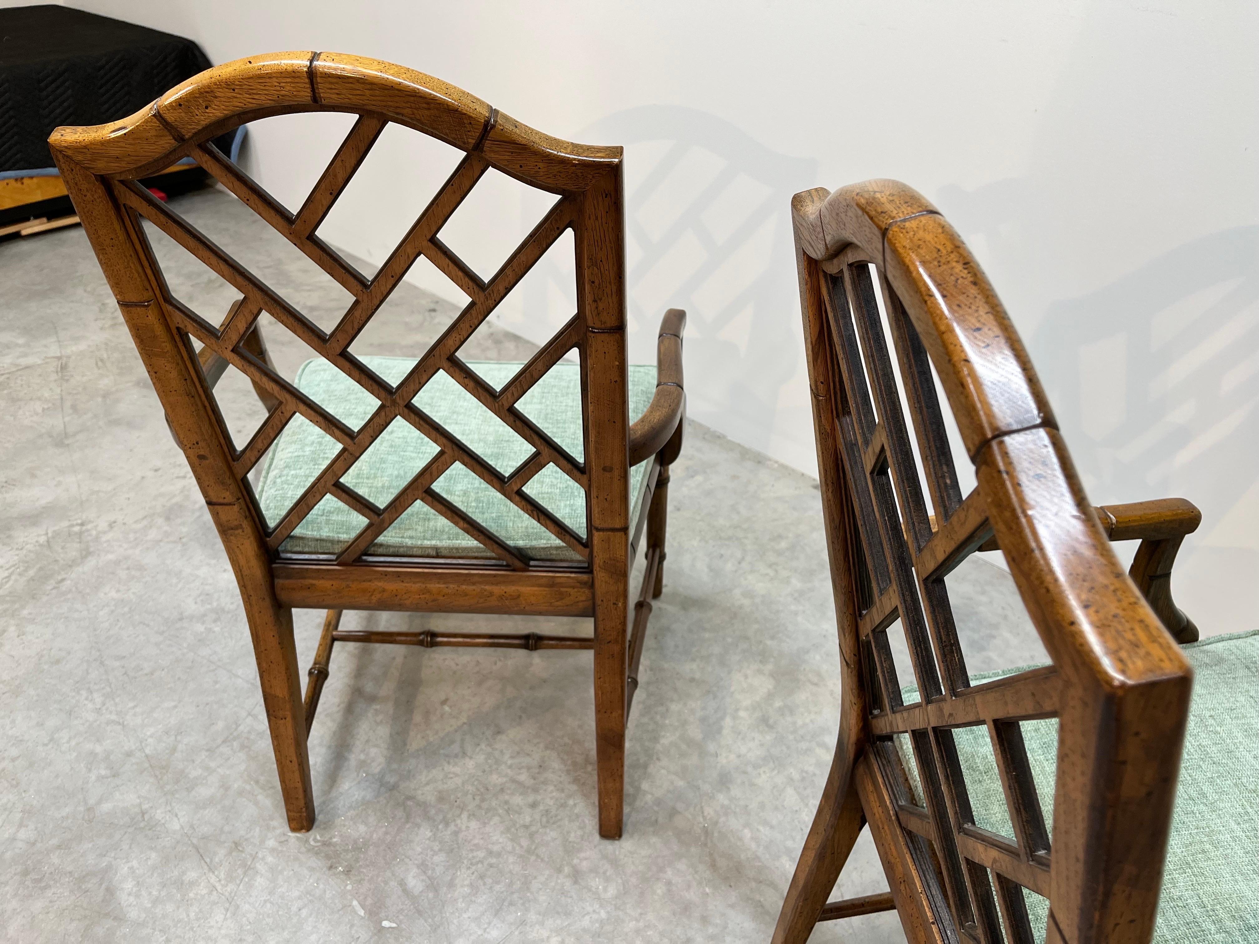 Chinese Chippendale Faux Bamboo Dining Chairs by Century Set of 6 In Excellent Condition In Southampton, NJ