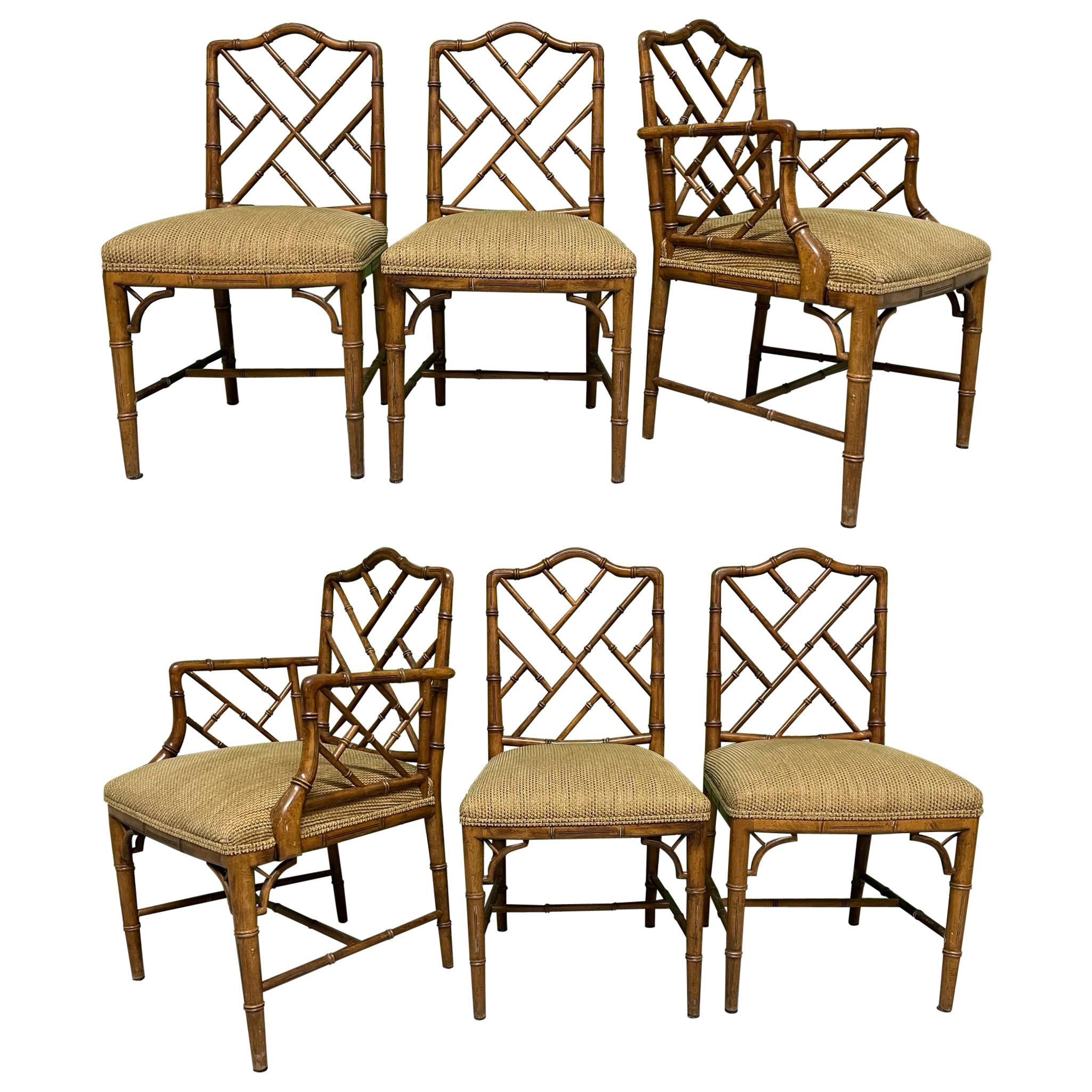 Chinese Chippendale Faux Bamboo Dining Chairs by Century, Set of 6