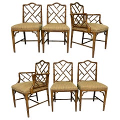 Chinese Chippendale Faux Bamboo Dining Chairs by Century, Set of 6