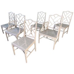 Chinese Chippendale Faux Bamboo Dining Chairs