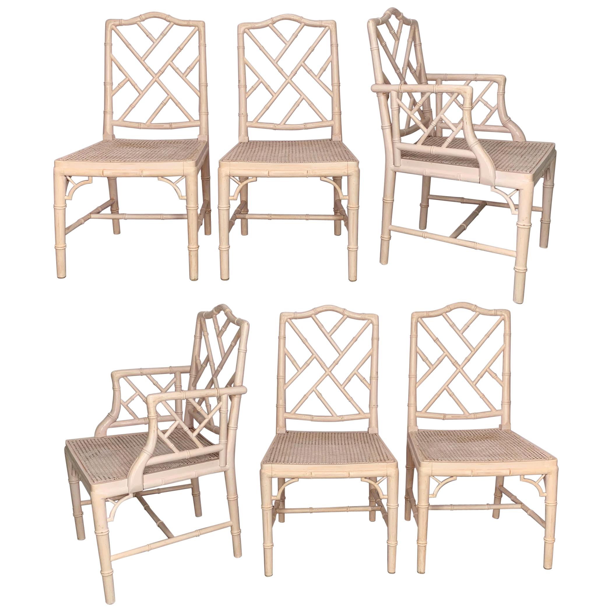 Chinese Chippendale Faux Bamboo Dining Chairs