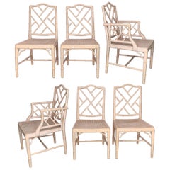 Chinese Chippendale Faux Bamboo Dining Chairs