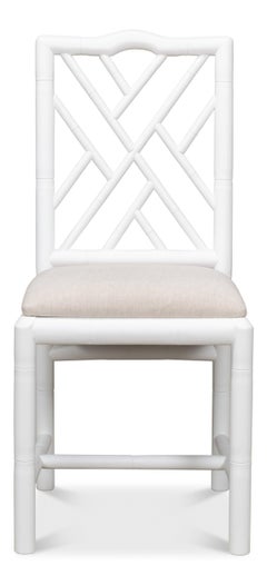 Chinese Chippendale Faux Bamboo Dining Chairs in White, Sets of 2