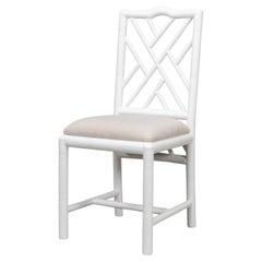 Chinese Chippendale Faux Bamboo Dining Chairs in White, Sets of 2