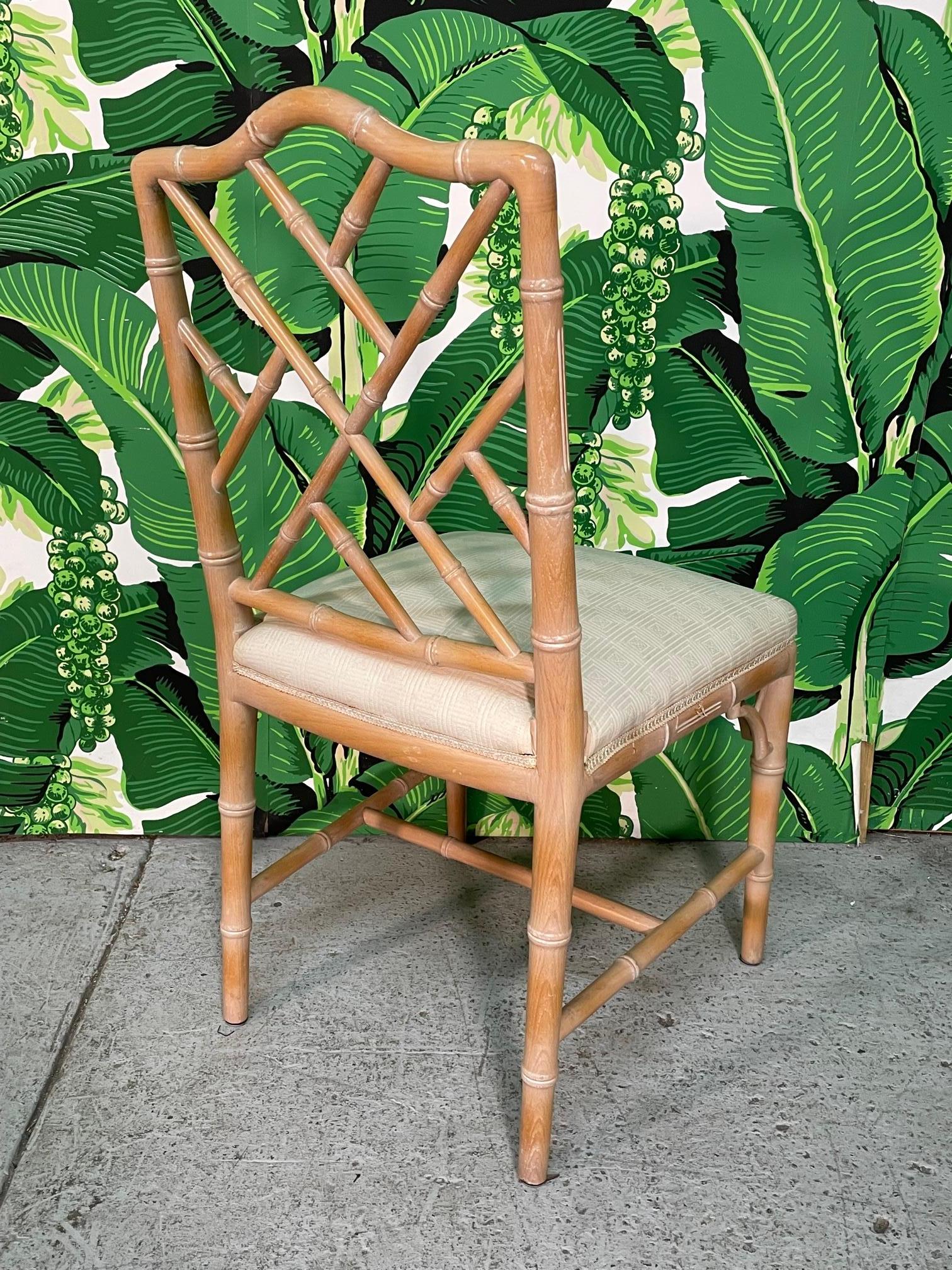 Organic Modern Chinese Chippendale Faux Bamboo Dining Chairs, Set of 6