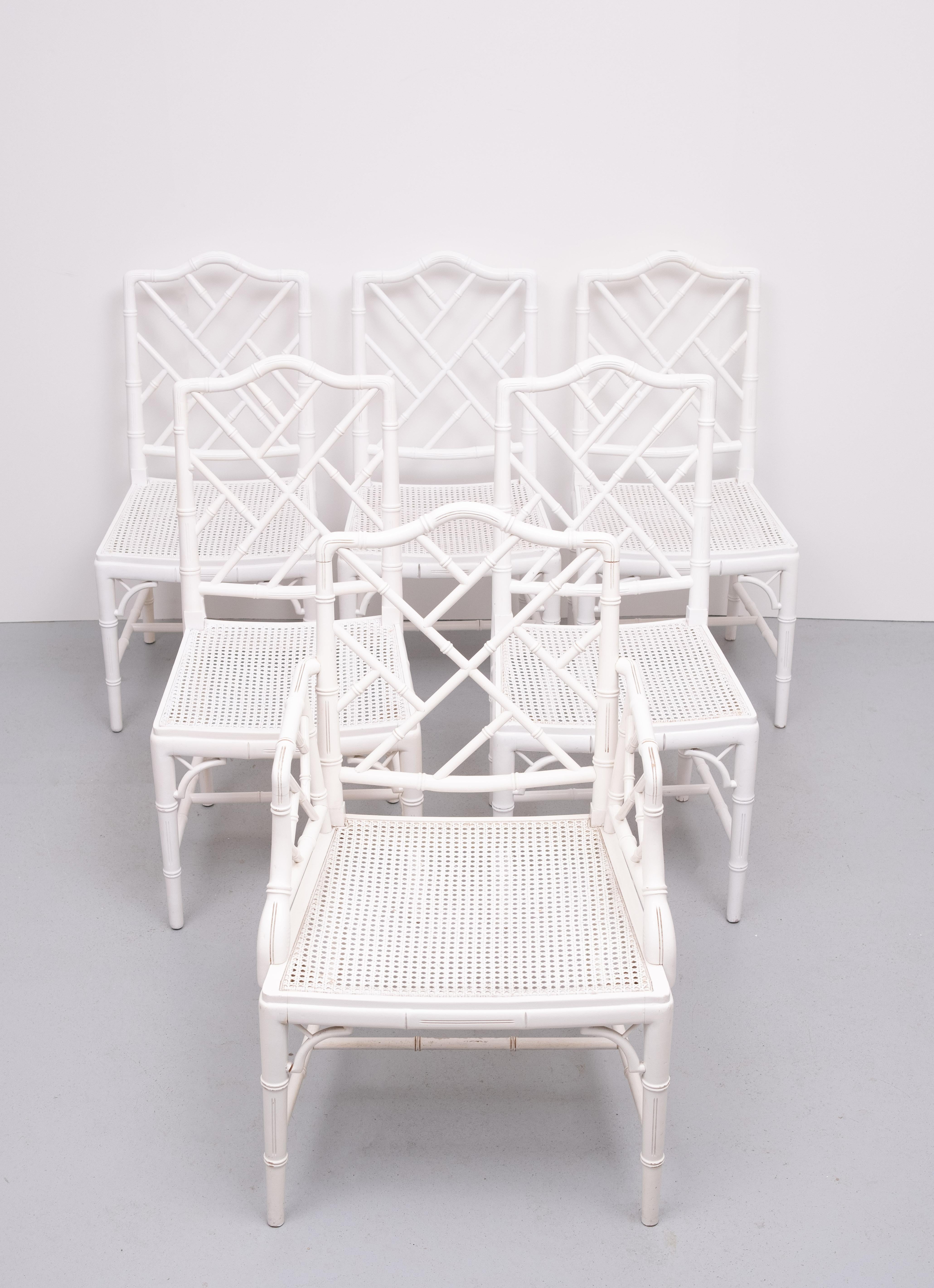 Chinese Chippendale  Faux Bamboo  Dining chairs set of 6 (Kunstbambus) im Angebot