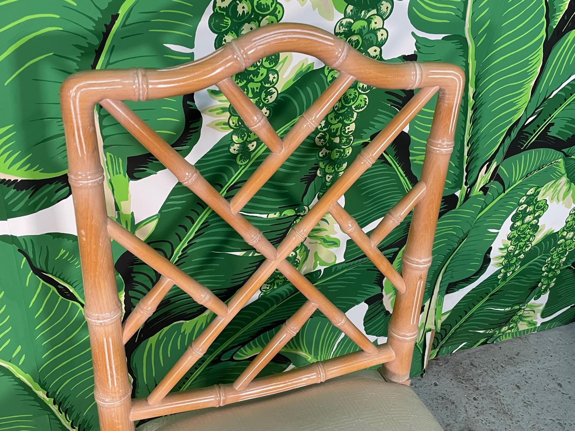 Upholstery Chinese Chippendale Faux Bamboo Dining Chairs, Set of 6