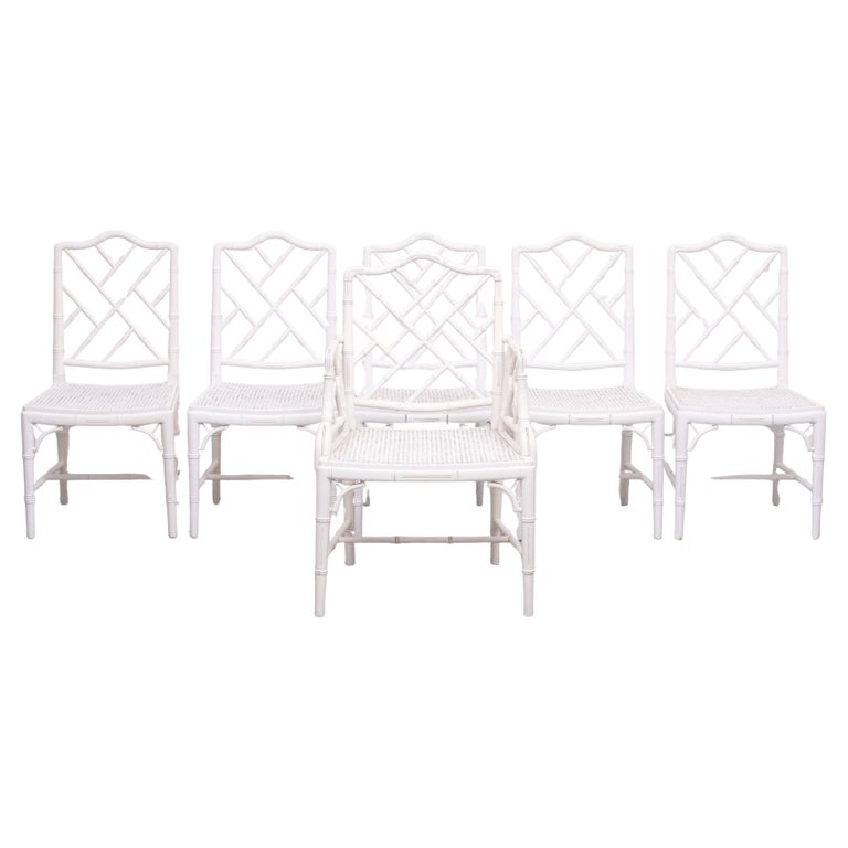 Chinese Chippendale Faux Bamboo Dining chairs set of For Sale at