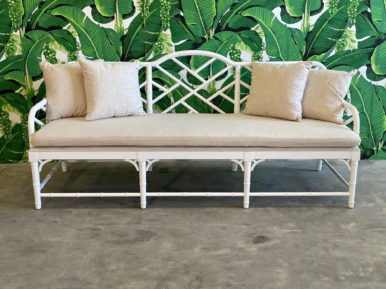 Contemporary Chinese Chippendale Faux Bamboo Garden Sofa