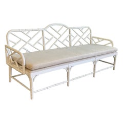 Chinese Chippendale Faux Bamboo Garden Sofa