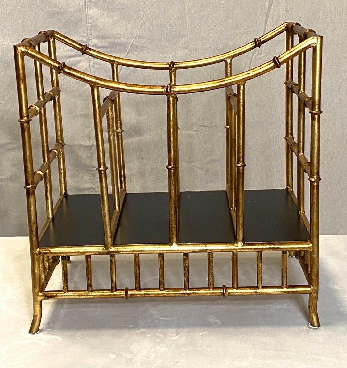 Chinese Chippendale faux bamboo gilt magazine rack. Right off the pages of architectural digest and into your home, circa 1950s. Now more than ever, home is where the heart is.