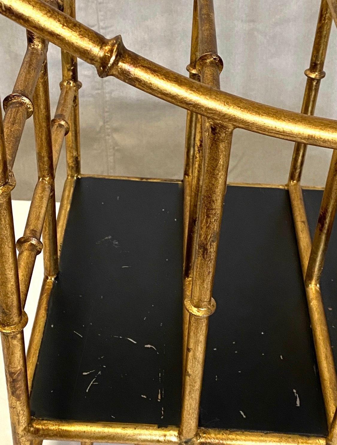Mid-Century Modern Chinese Chippendale Faux Bamboo Gilt Gold Magazine Rack
