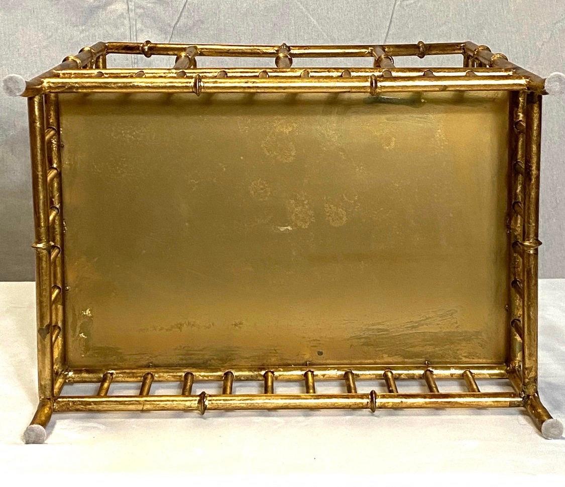 Chinese Chippendale Faux Bamboo Gilt Gold Magazine Rack In Good Condition In West Hartford, CT