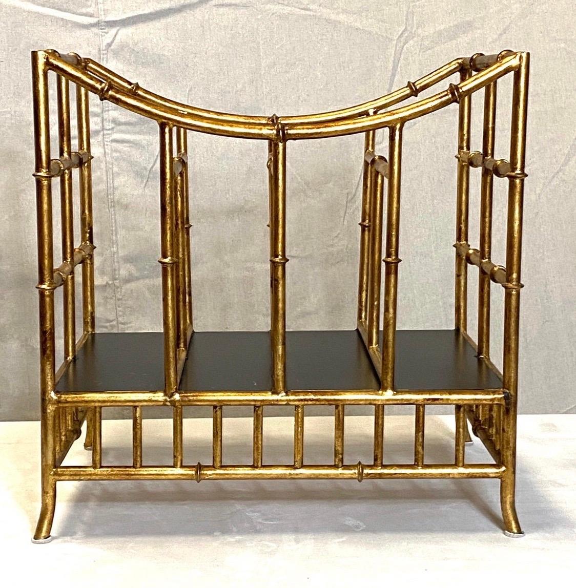 Metal Chinese Chippendale Faux Bamboo Gilt Gold Magazine Rack