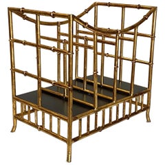 Chinese Chippendale Faux Bamboo Gilt Gold Magazine Rack