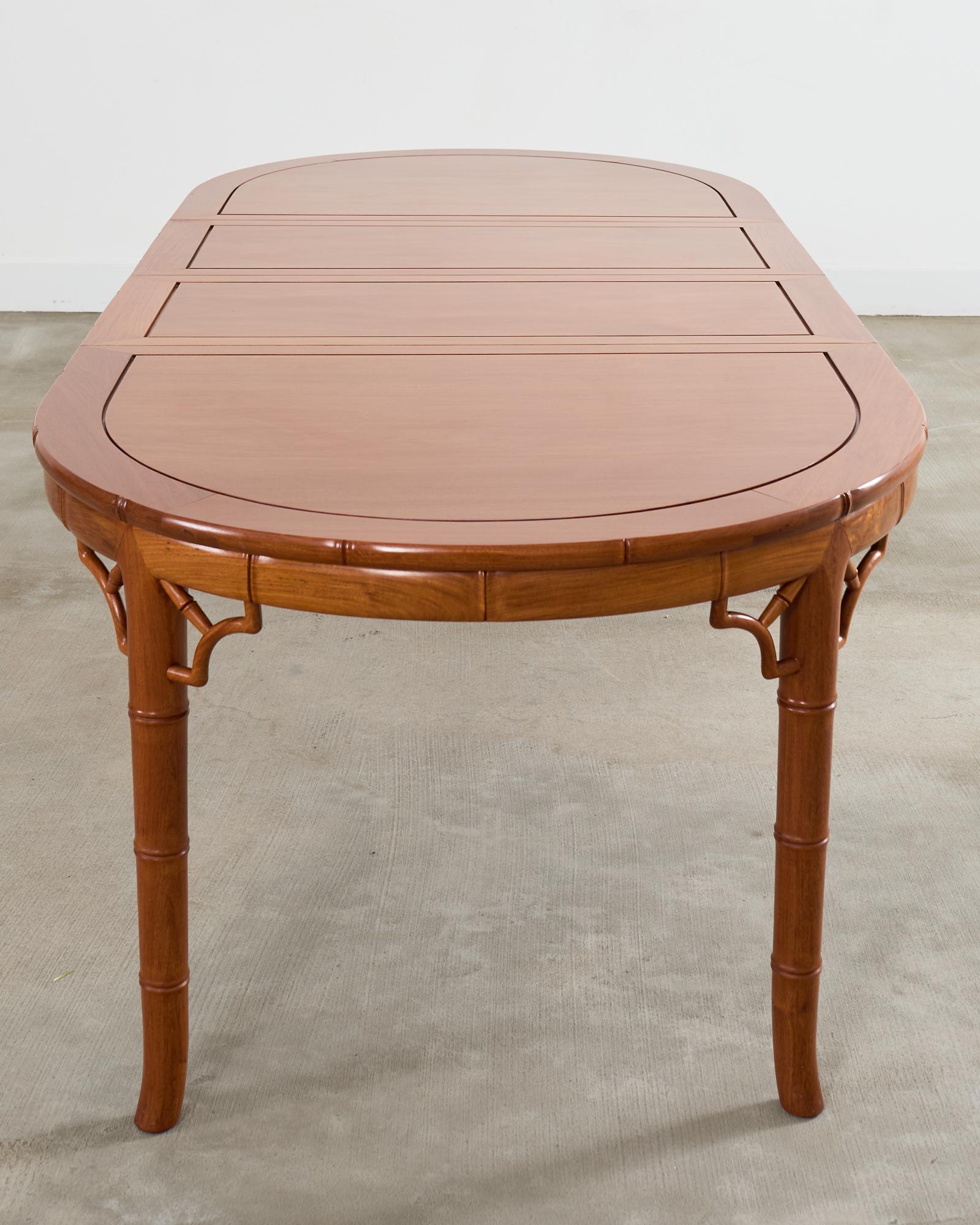 Chinese Chippendale Faux Bamboo Hardwood Extending Dining Table en vente 2