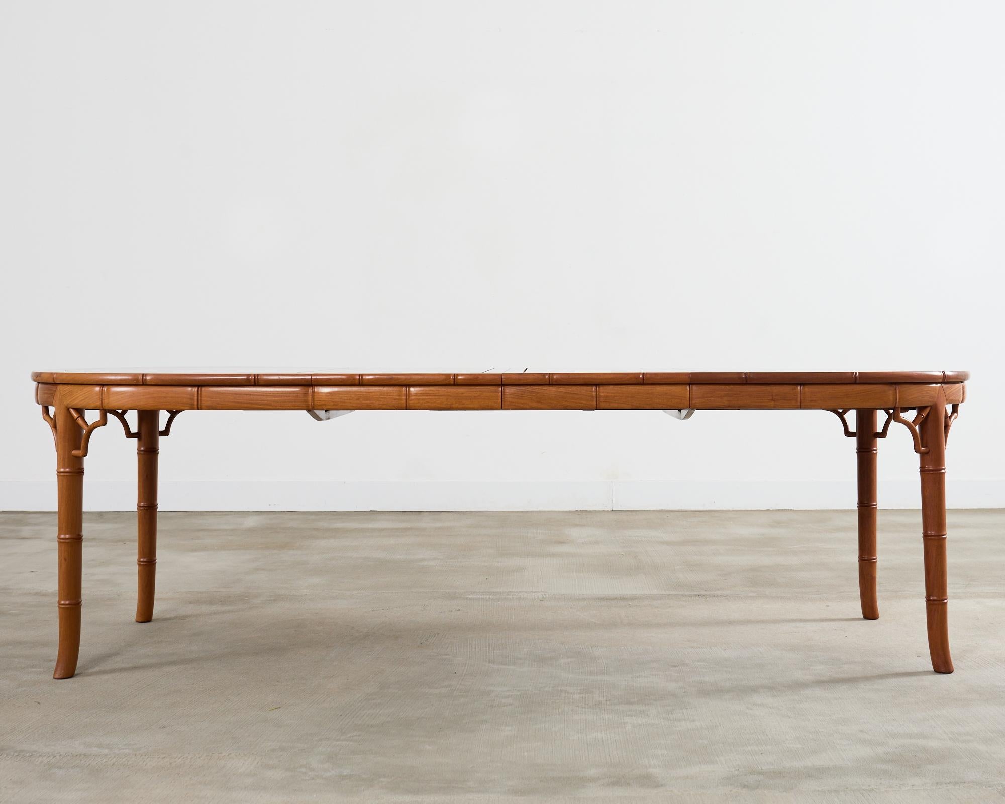 Chinese Chippendale Faux Bamboo Hardwood Extending Dining Table en vente 3
