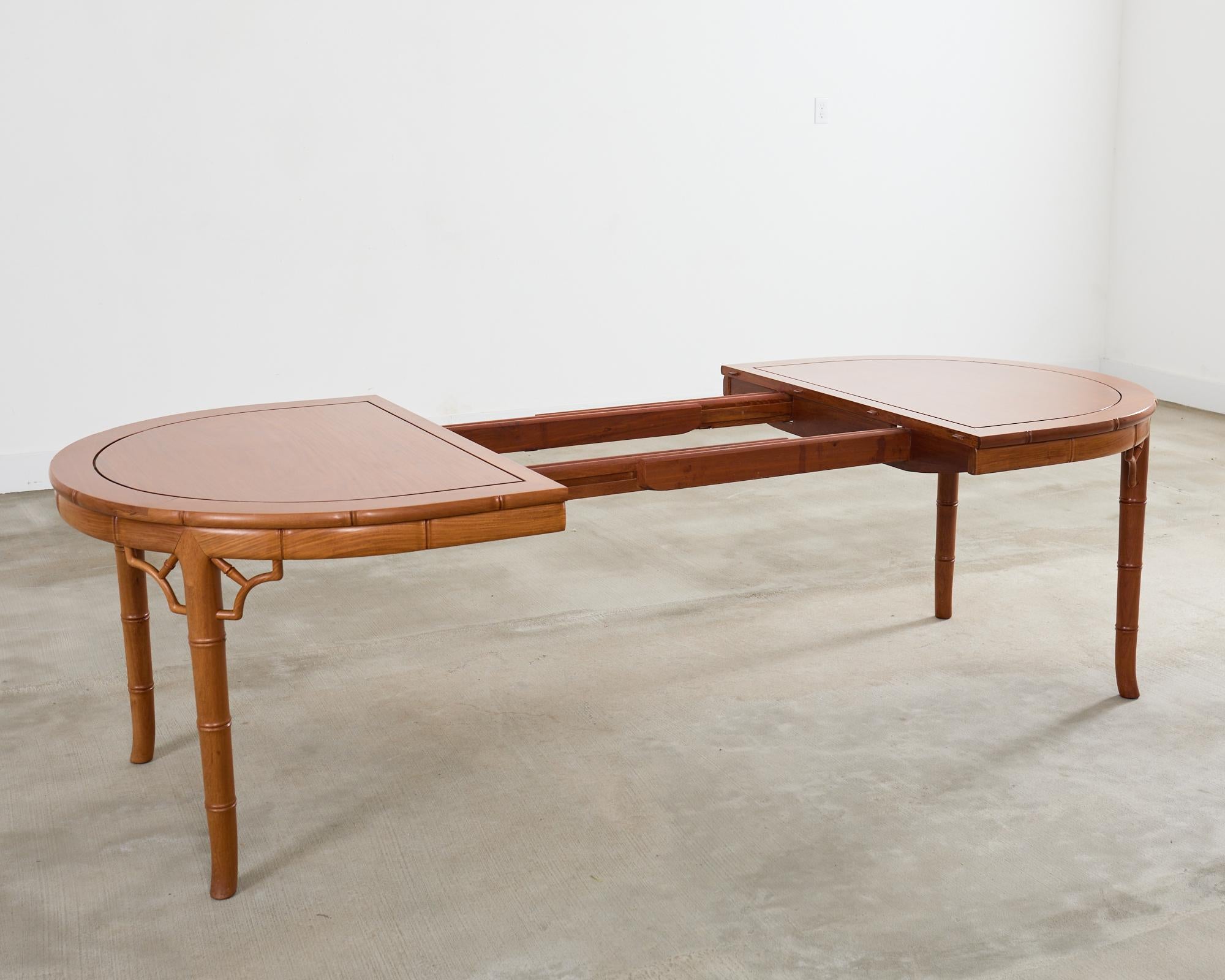 Chinese Chippendale Faux Bamboo Hardwood Extending Dining Table en vente 5