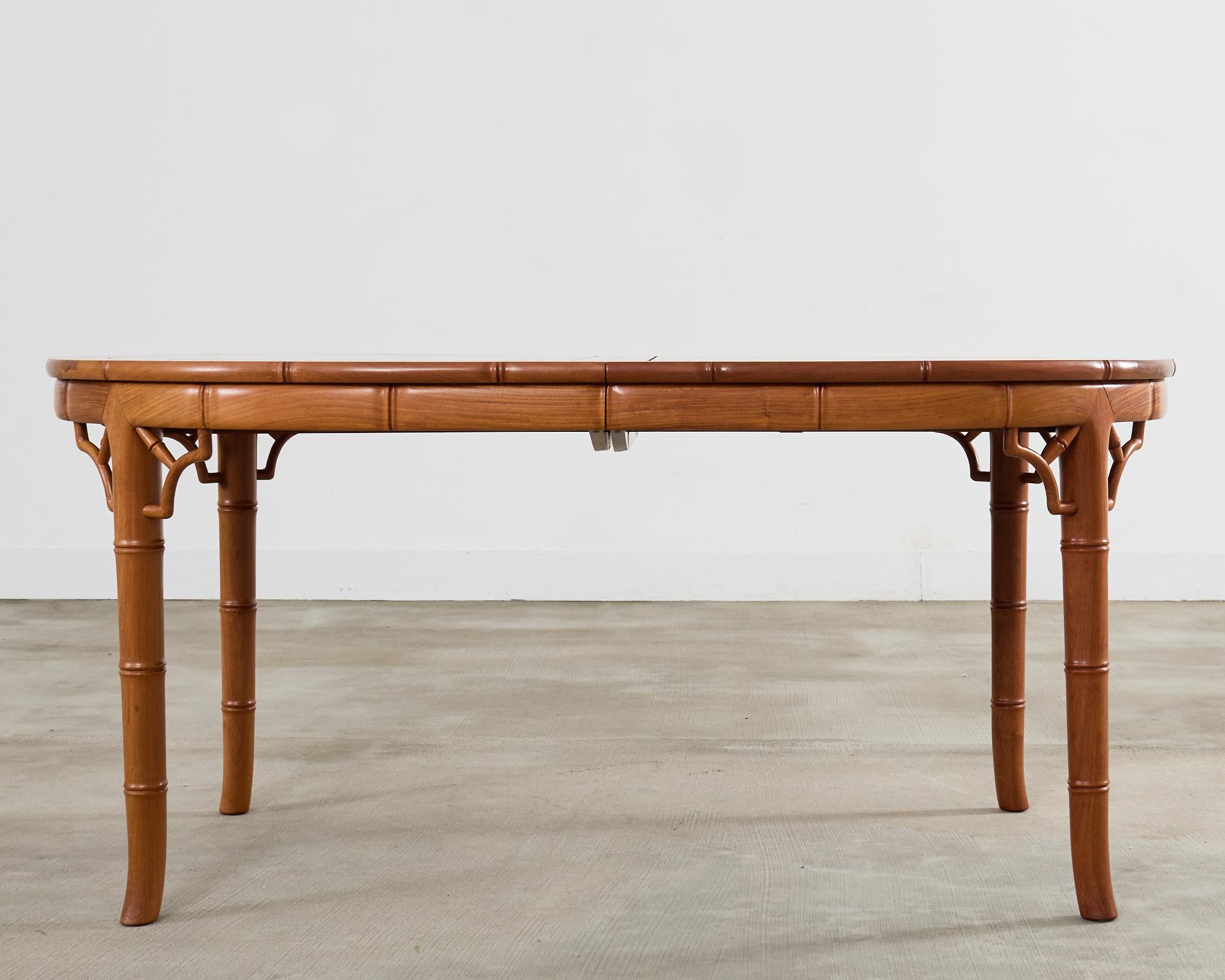 Chinese Chippendale Faux Bamboo Hardwood Extending Dining Table en vente 7