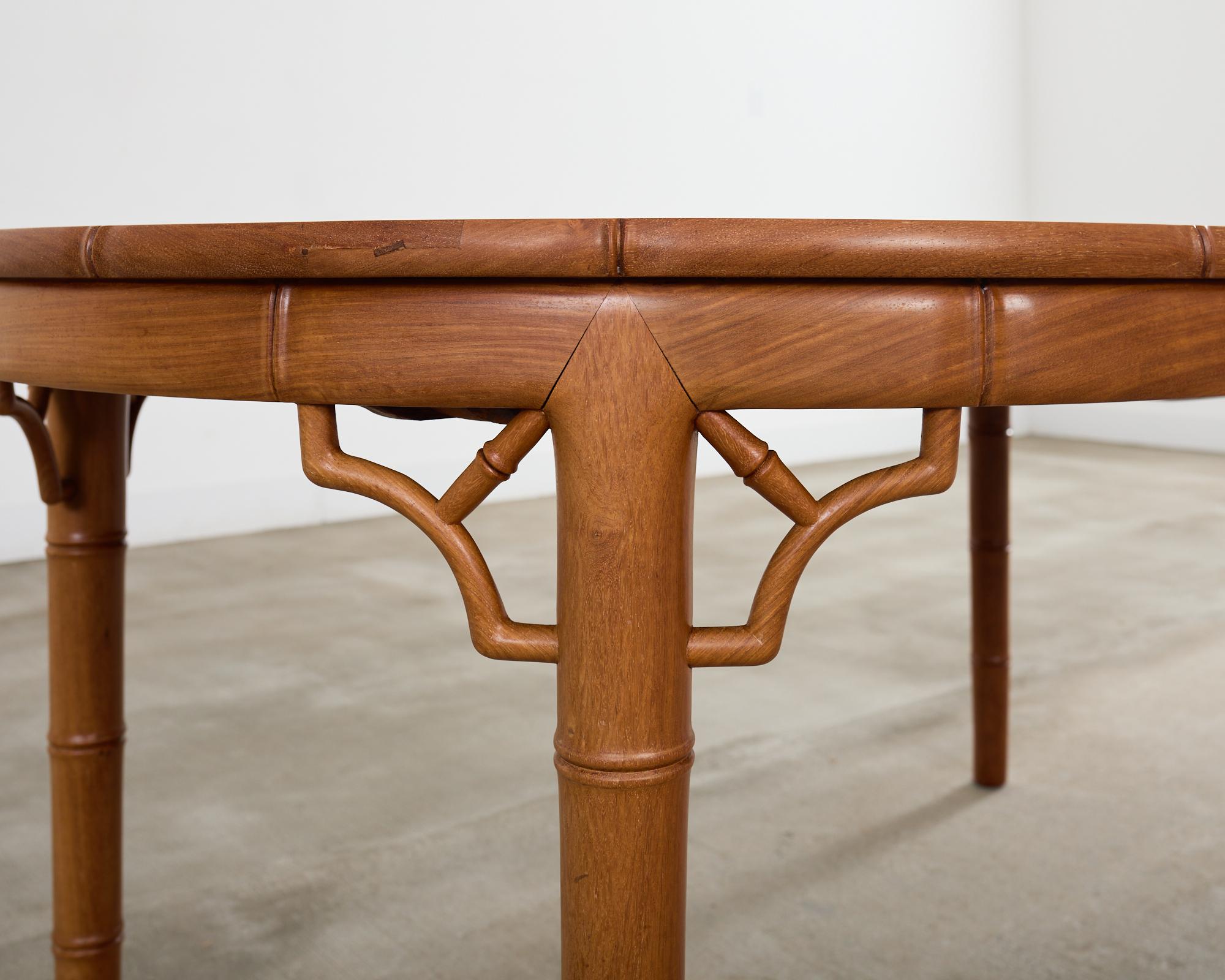 Chinese Chippendale Faux Bamboo Hardwood Extending Dining Table en vente 10