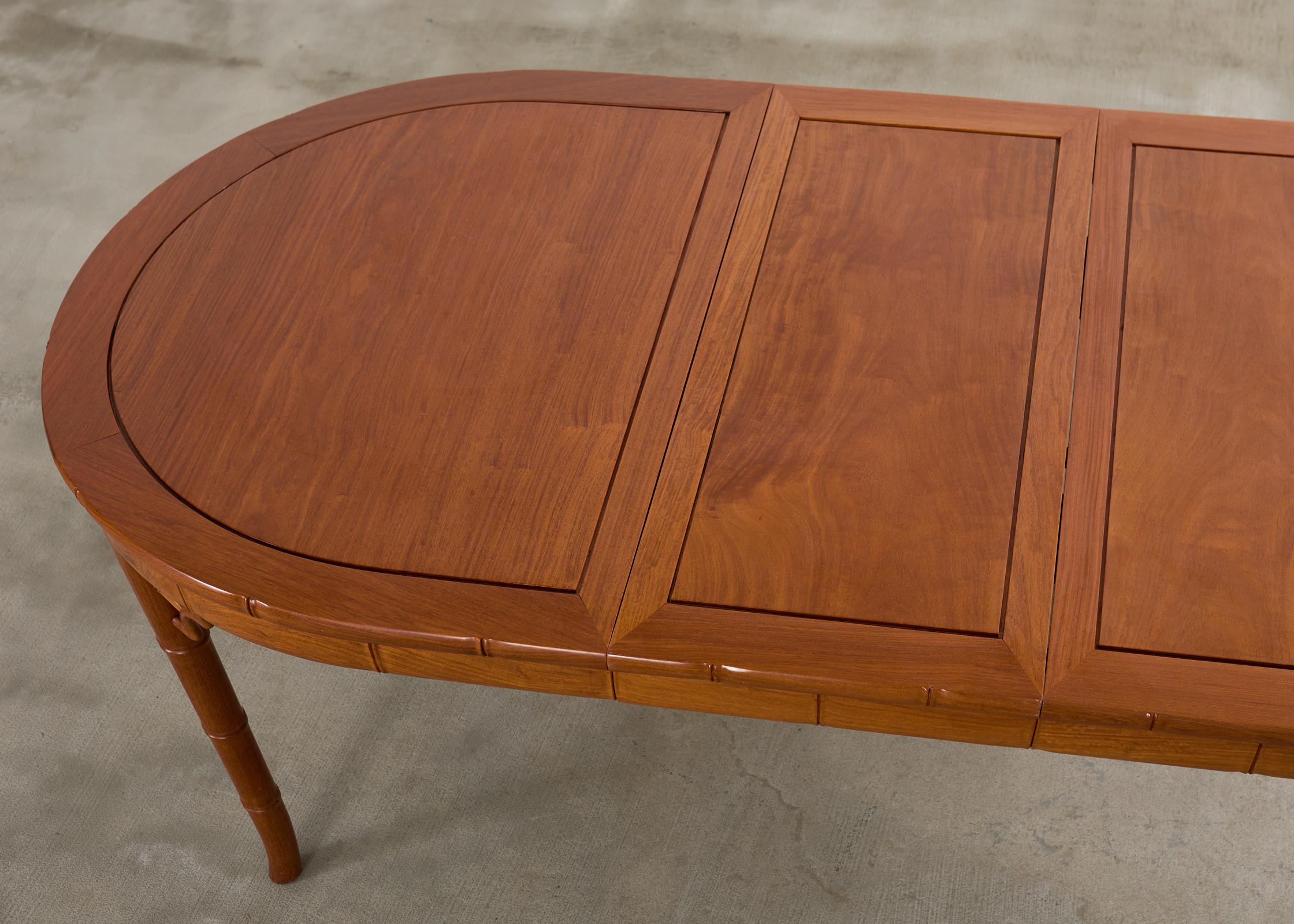 20ième siècle Chinese Chippendale Faux Bamboo Hardwood Extending Dining Table en vente