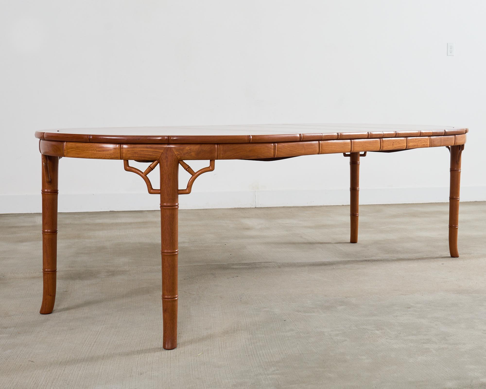 Chinese Chippendale Faux Bamboo Hardwood Extending Dining Table en vente 1