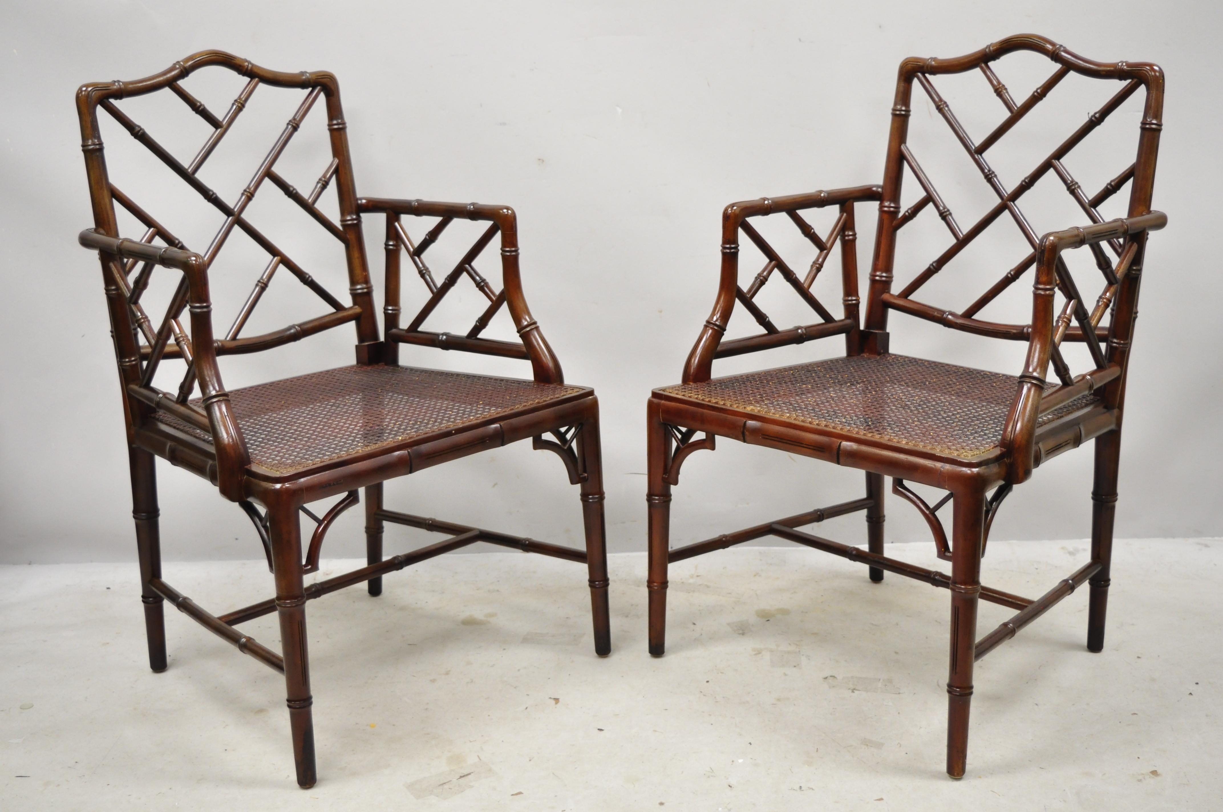 Chinese Chippendale Faux Bamboo Hollywood Regency Cane Armchairs 'A', a Pair 7