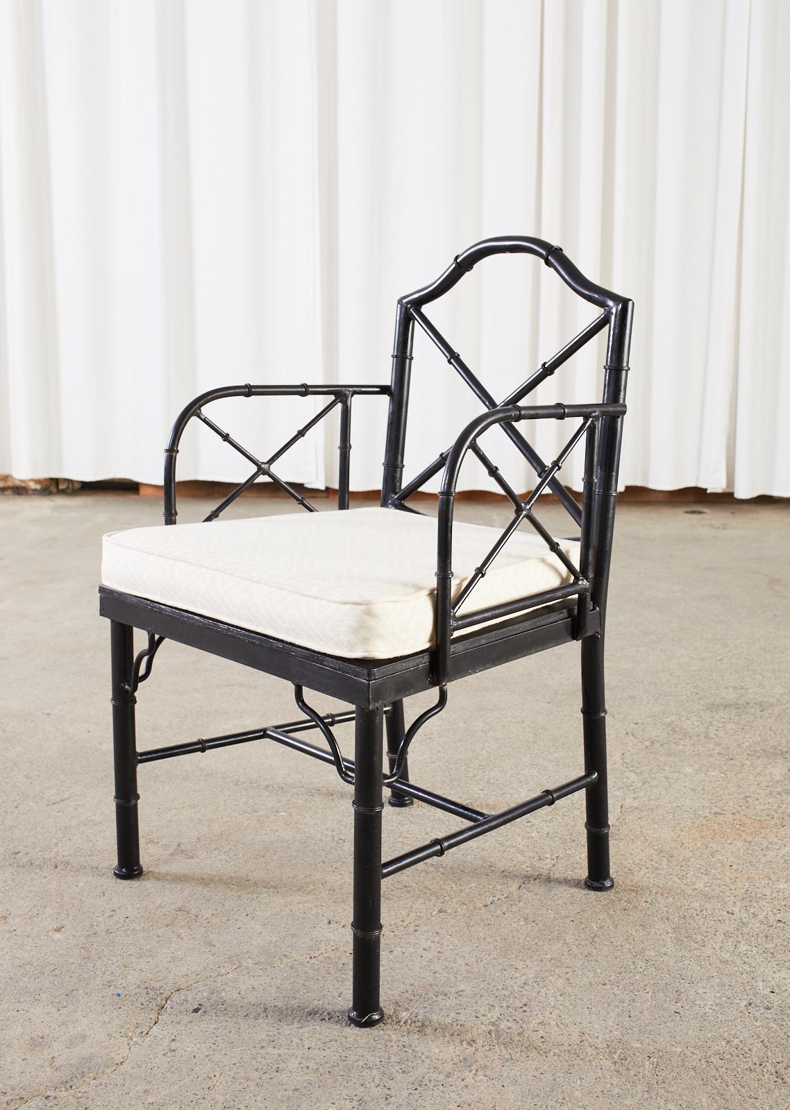 American Chinese Chippendale Faux Bamboo Iron Garden Chairs