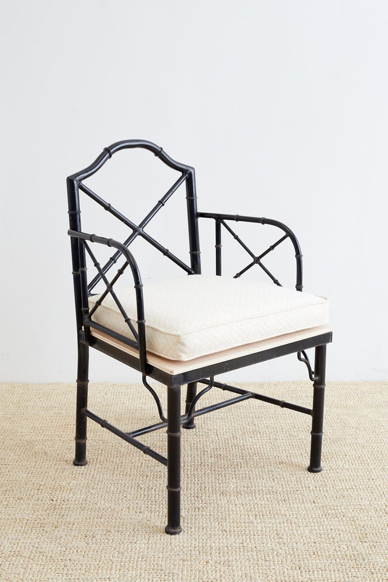 Chinese Chippendale Faux Bamboo Iron Garden Chairs For Sale at 1stdibs