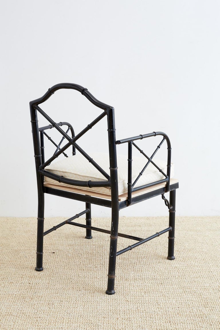 Chinese Chippendale Faux Bamboo Iron Garden Chairs For Sale at 1stDibs