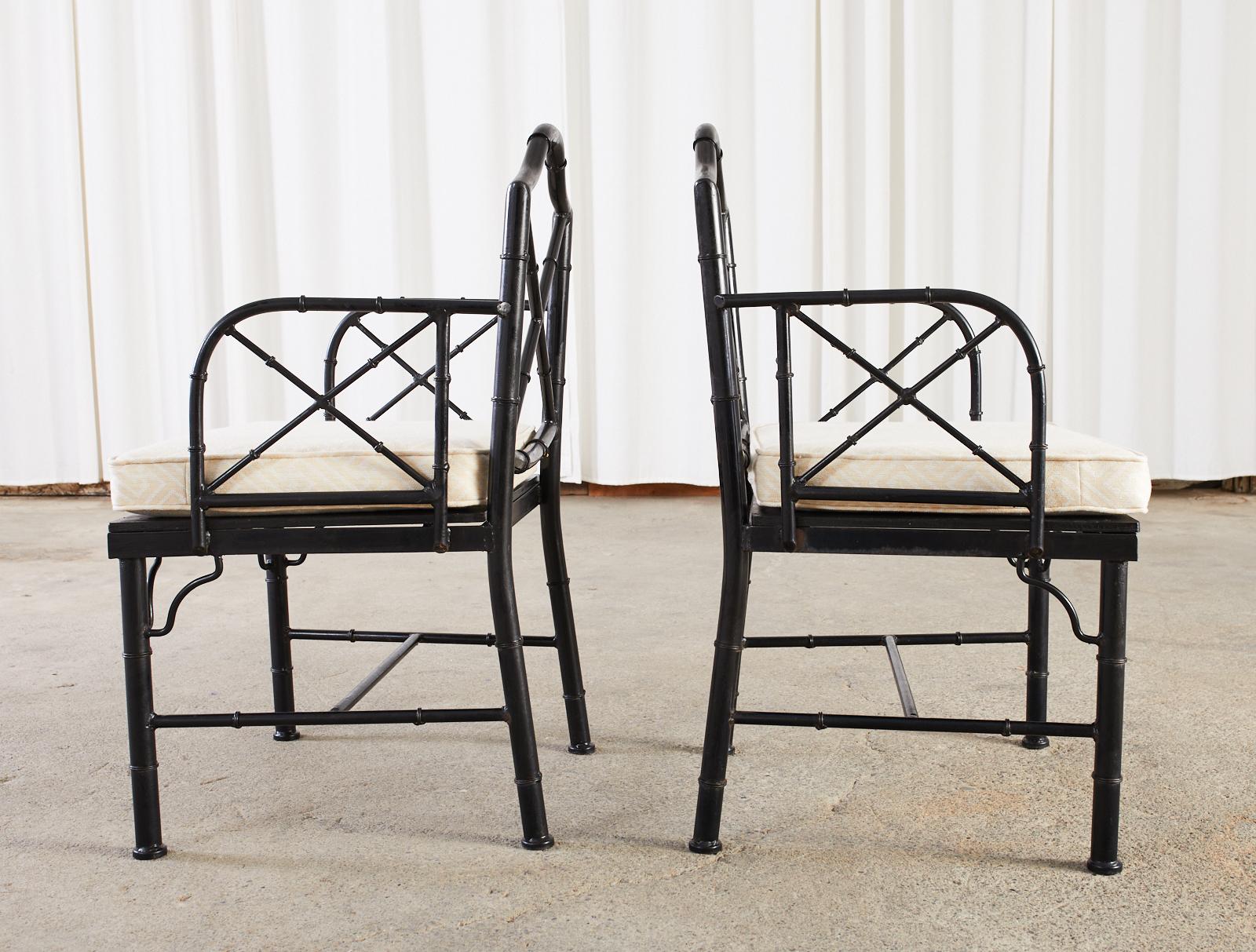 Chinese Chippendale Faux Bamboo Iron Garden Chairs For Sale 1