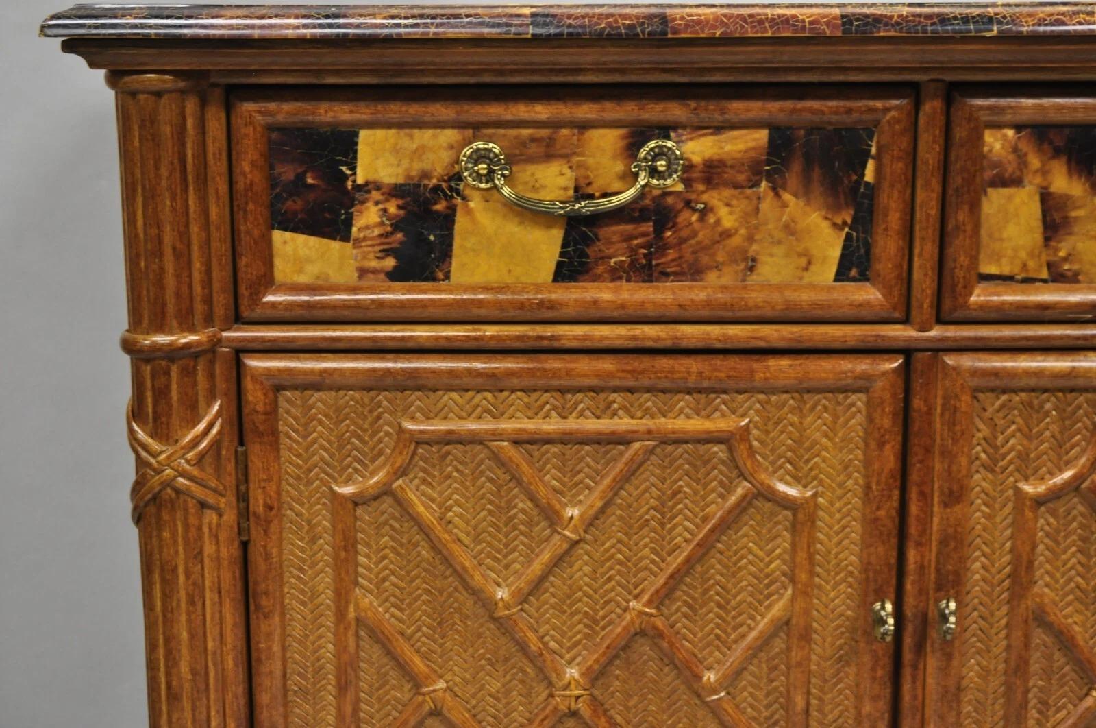 Chippendale chino Bambú de imitación Ratán carey Servidor Buffet Bar Gabinete Desconocido en venta