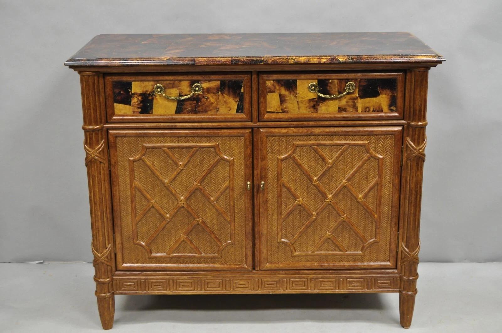 Chippendale chino Bambú de imitación Ratán carey Servidor Buffet Bar Gabinete en venta 3