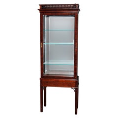 Chinese Chippendale Flame Mahogany Lighted & Mirrored Curio Vitrine 20th Century