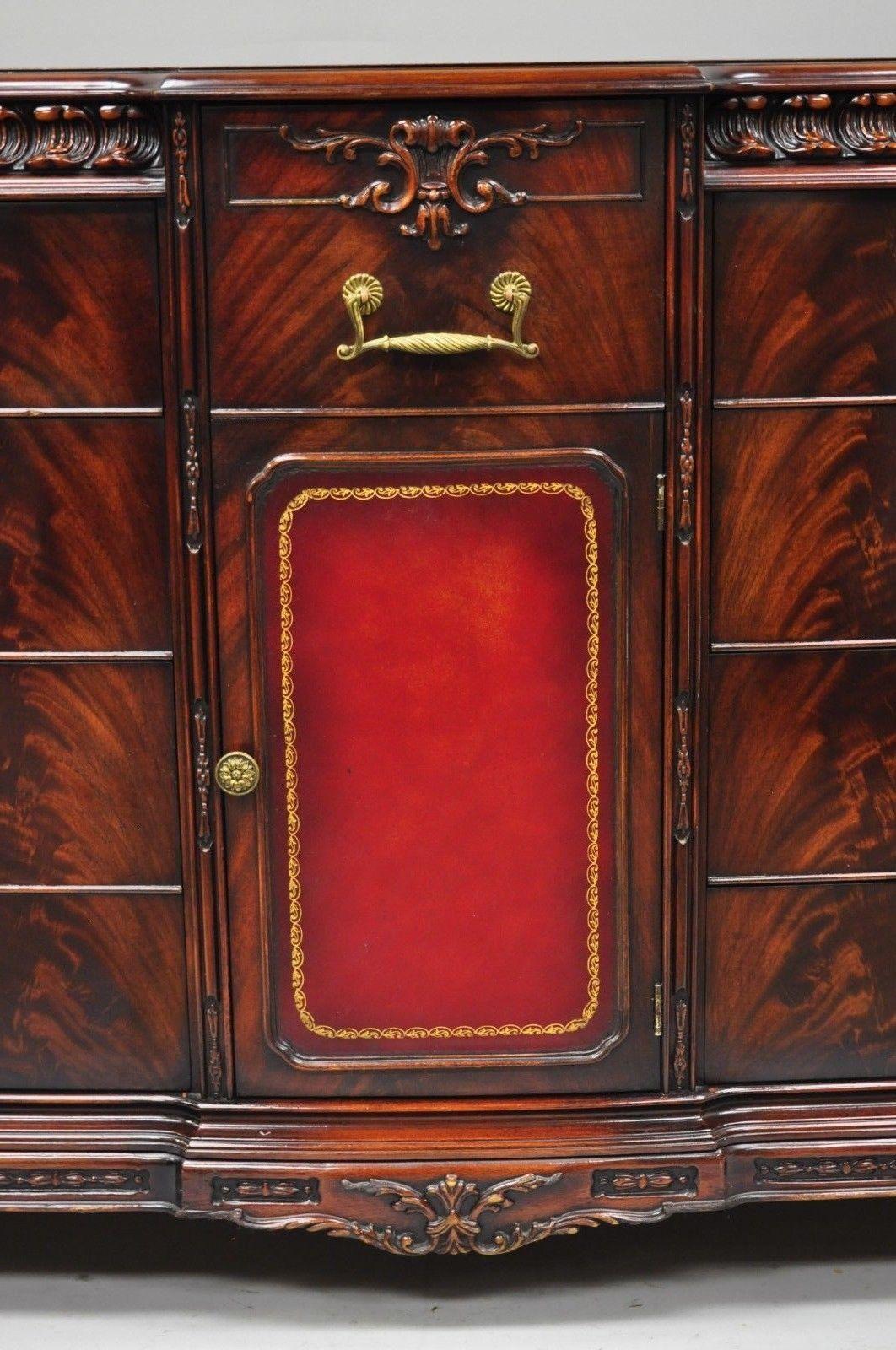 Brass Chinese Chippendale Flame Mahogany Triple Dresser Chest & Mirror Detroit Furn For Sale