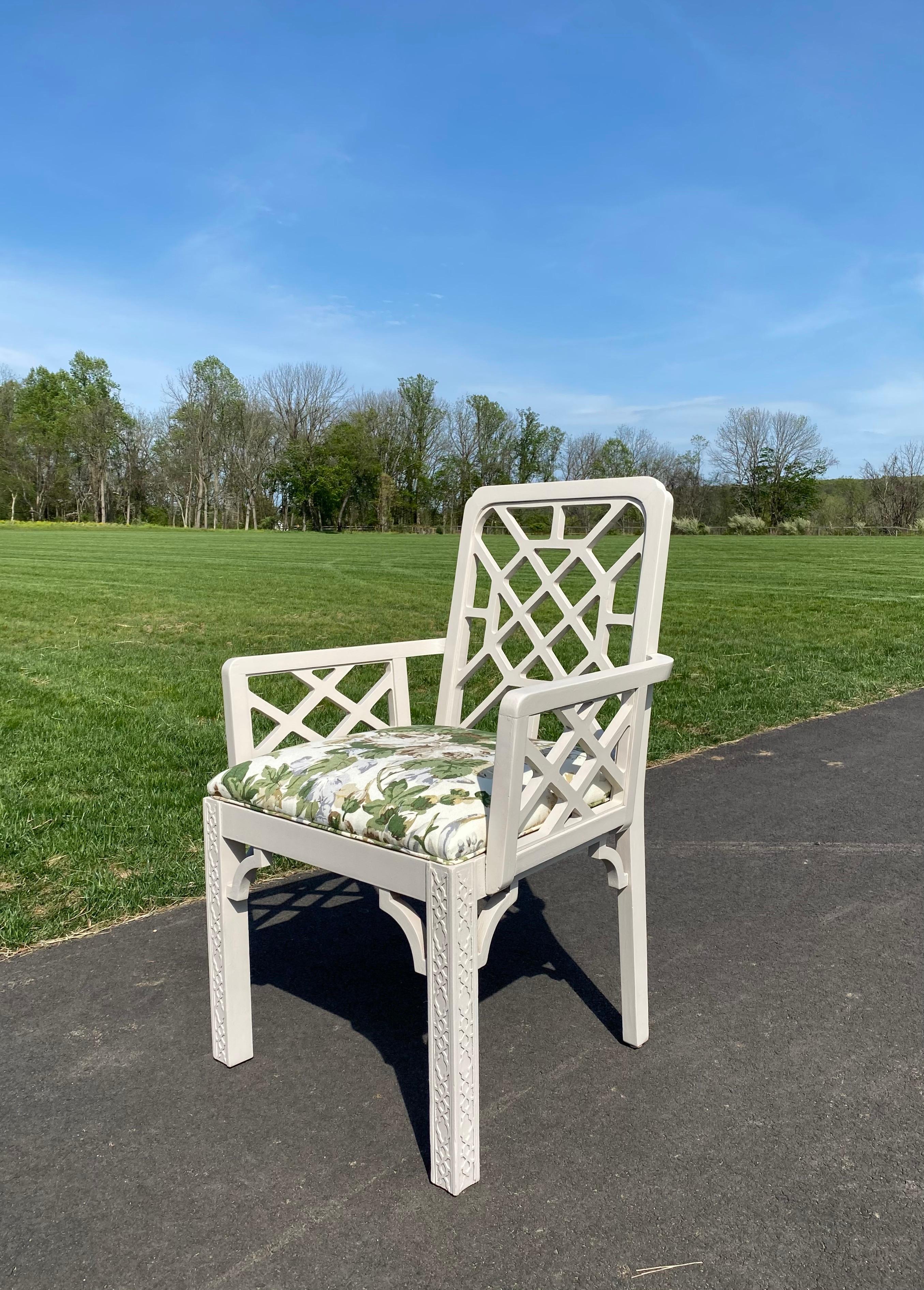 Hollywood Regency Fretwork Arm Chair with Parish Hadley Botanical Floral Fabric 2