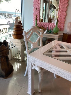Chinese Chippendale Game Table & 4 Rope Side Dining Chairs