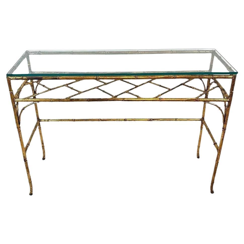 Chinese Chippendale Gilt Bamboo and Glass Console Table For Sale
