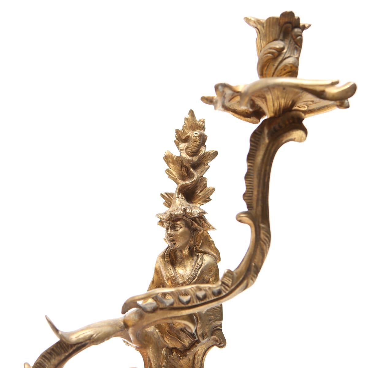 European Chinese Chippendale Gilt Bronze Figural Wall Sconces