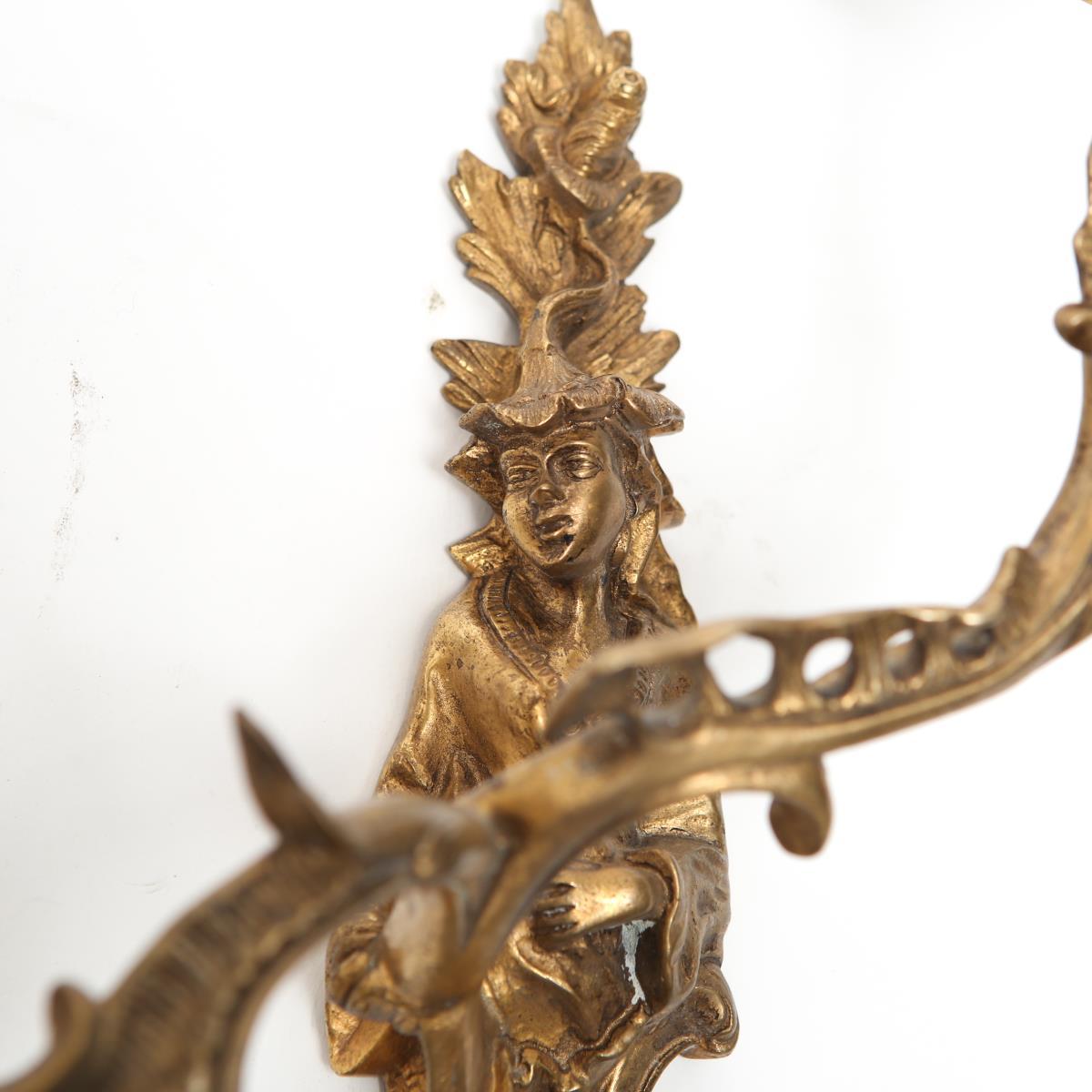 18th Century Chinese Chippendale Gilt Bronze Figural Wall Sconces