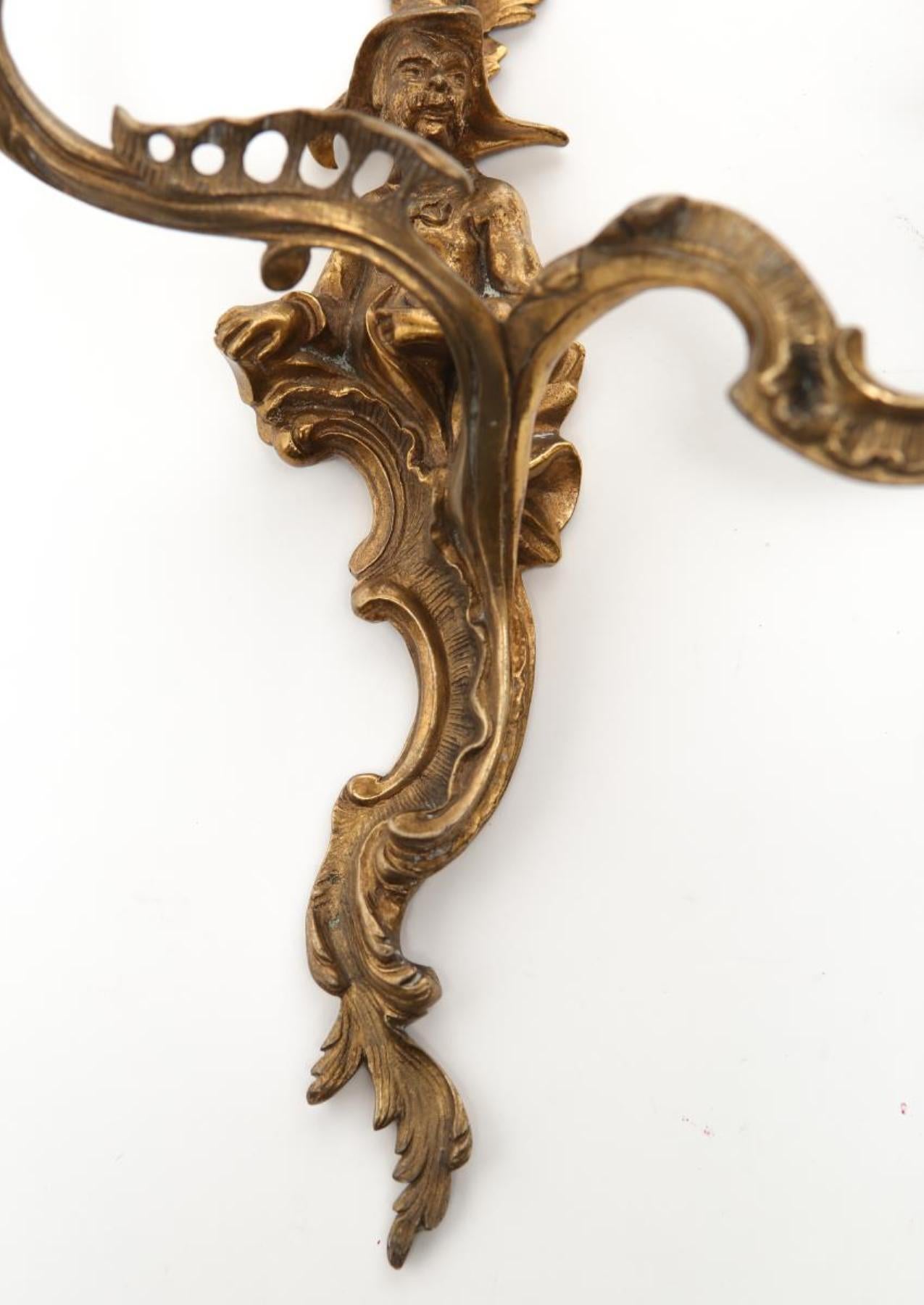Chinese Chippendale Gilt Bronze Figural Wall Sconces 1