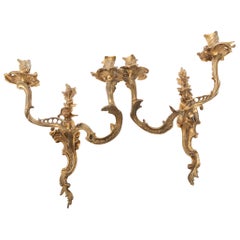 Chinese Chippendale Gilt Bronze Figural Wall Sconces