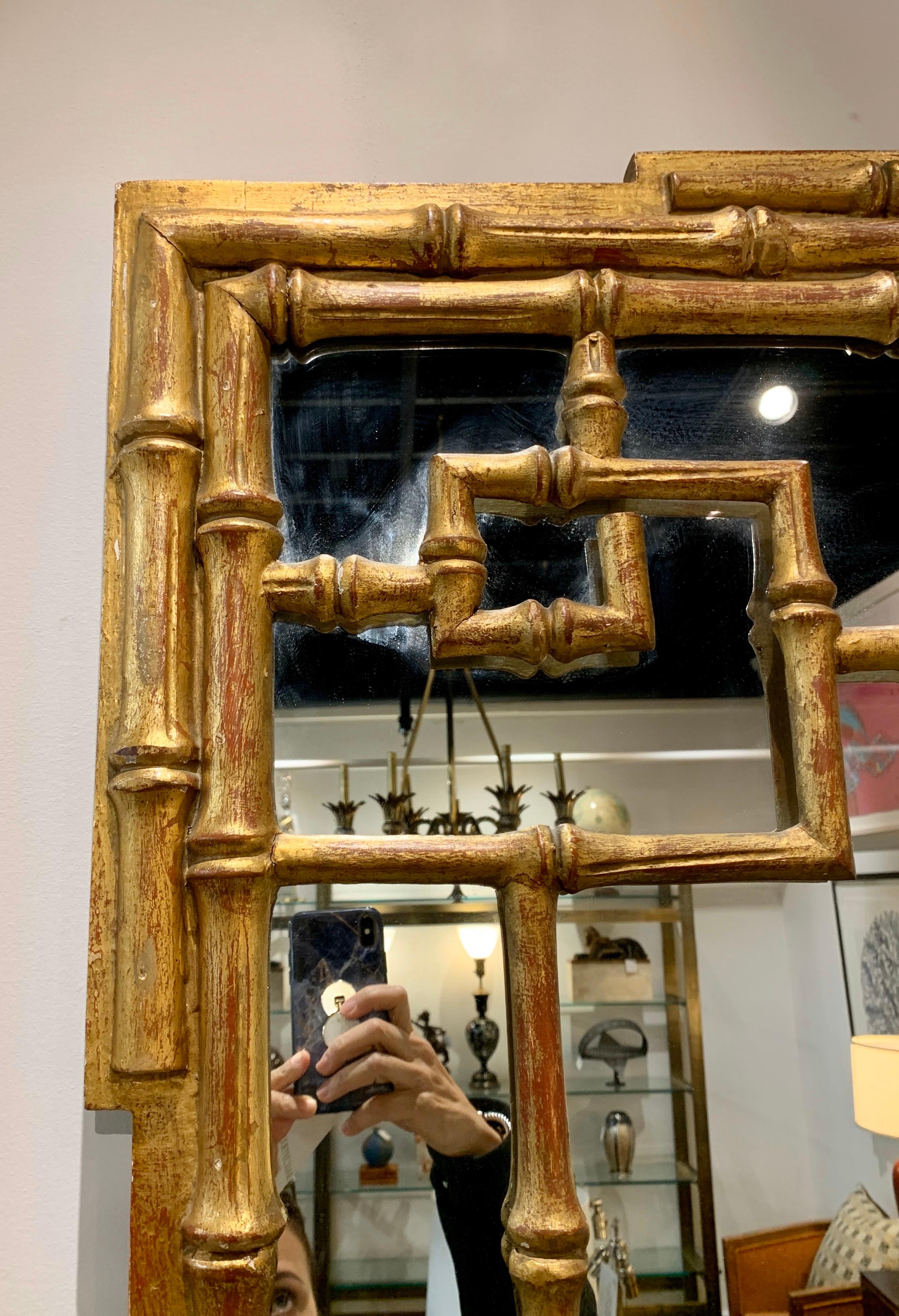Late 20th Century Chinese Chippendale Gilt Gold Wall Mirror Mid-Century Modern