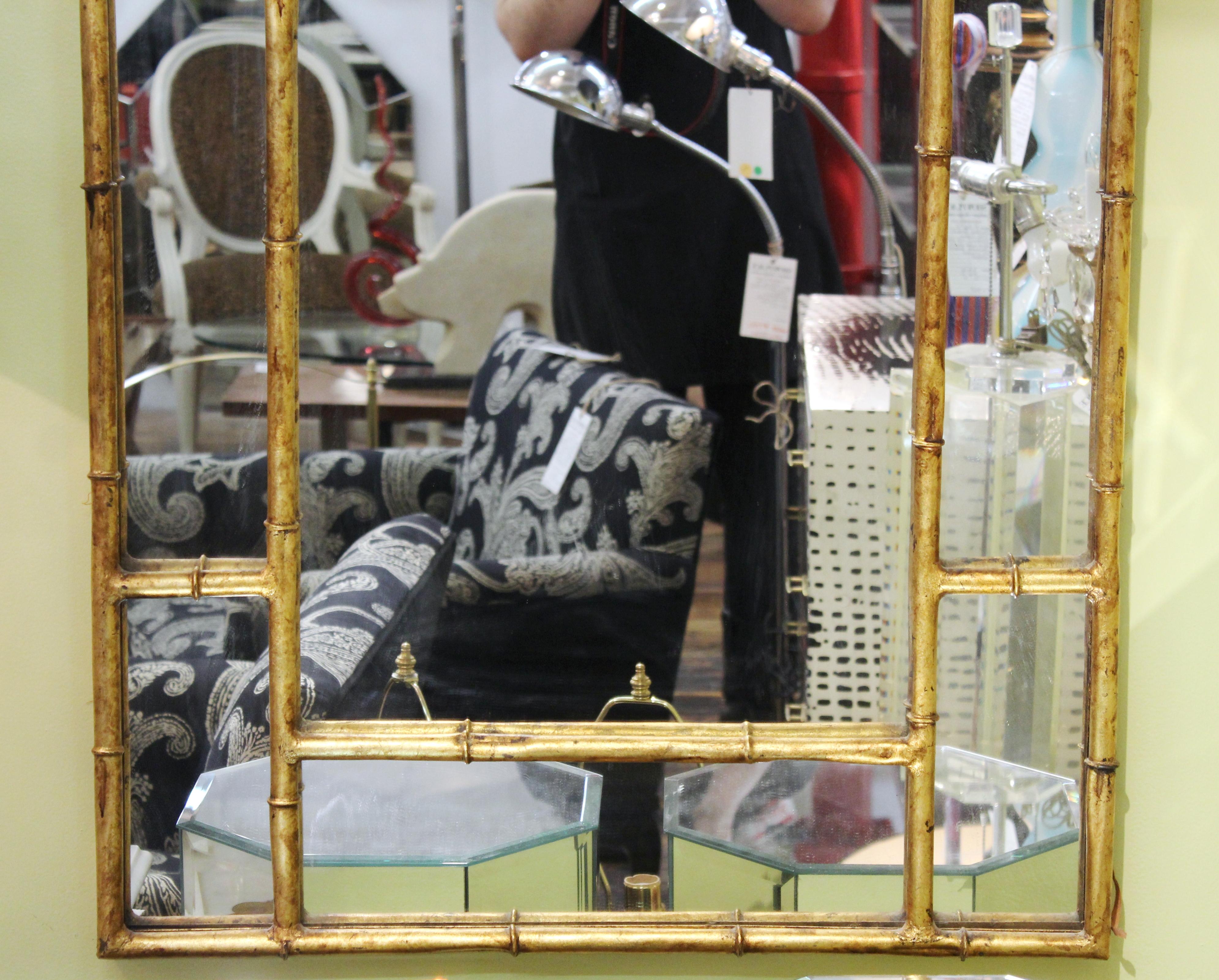 Hollywood Regency Chinese Chippendale Gilt Metal Faux Bamboo Wall Mirror